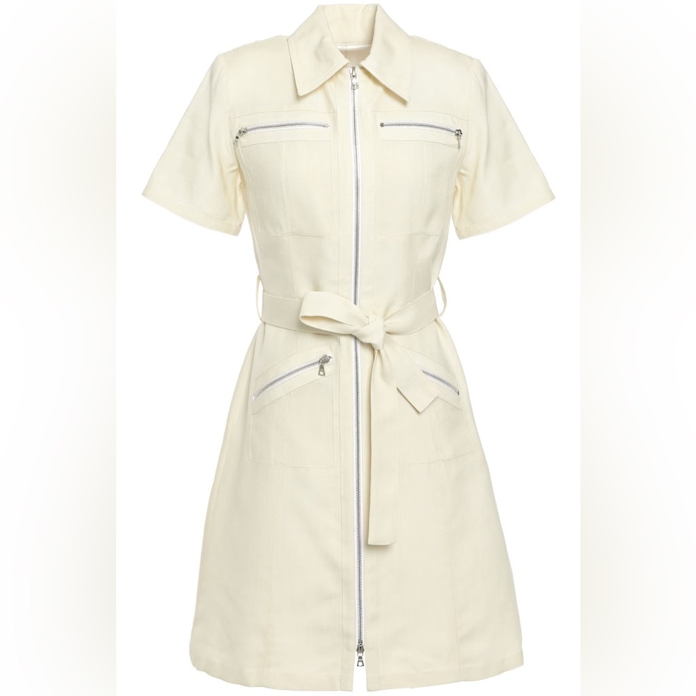 Victoria Beckham Cream Sheath Dress with Notched Collar